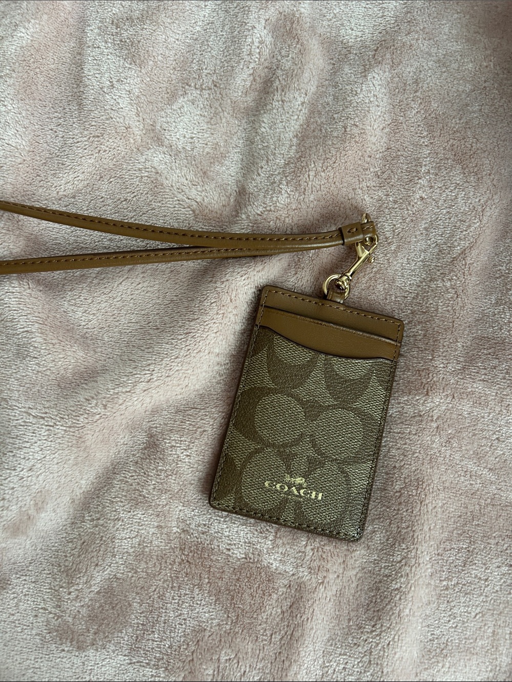 Coach Tan/Brown Signature Card Holder Lanyard